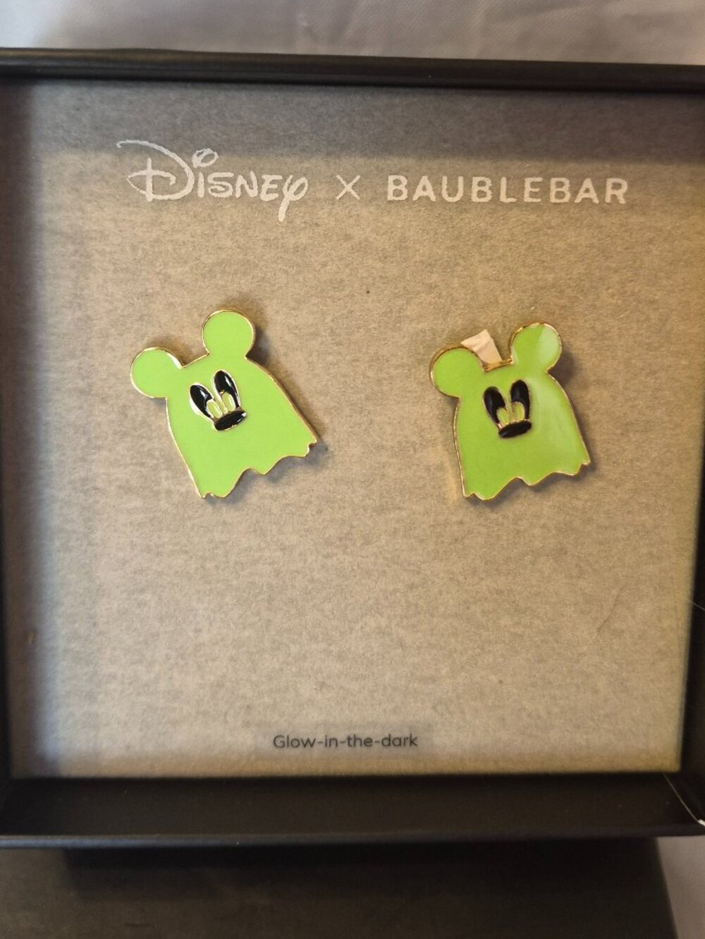 NEW In Box Disney X BaubleBar Glow Hallowe Mickey Mouse Ghost Earrings